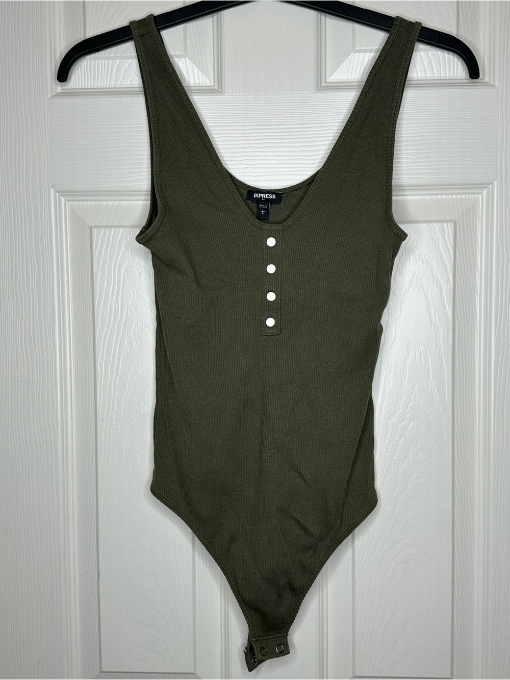 Express Olive Green Ribbed Snap-Front Bodysuit